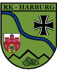 Wappen der Reservistenkameradschaft Harburg – Stadtwappen, Eisernes Kreuz, Fluss und Eichenlaub