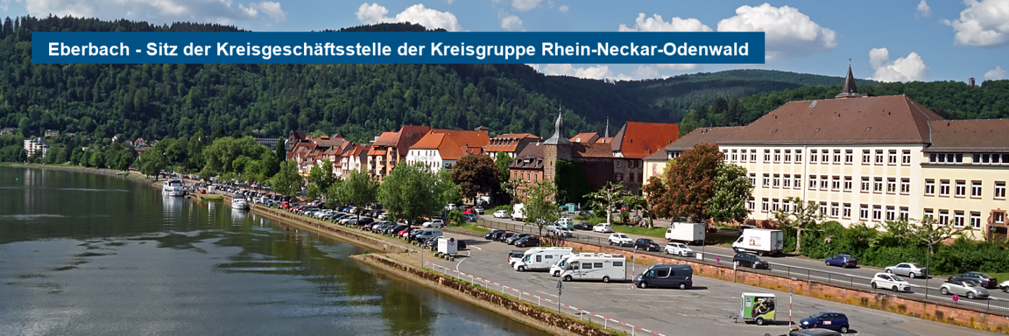 Das Bild zeigt die Uferpromenade des Neckars in Eberbach.